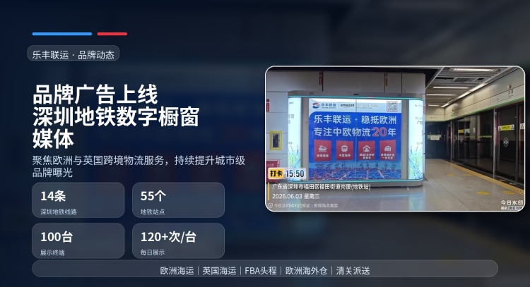 乐丰联运品牌广告上线深圳地铁全息舱数字橱窗媒体，持续提升欧洲跨境物流品牌影响力-乐丰货运｜乐丰国际货运｜乐丰电商物流