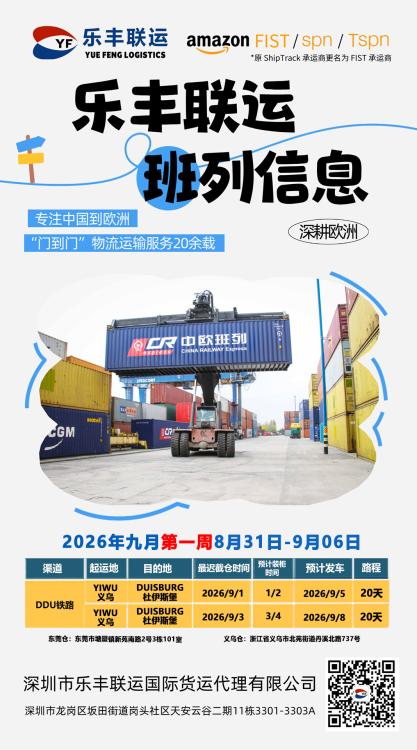 2026年第36周欧洲海运及中欧班列排柜计划(8月31日—9月6日)